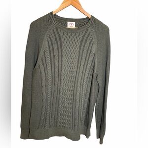 Brooks Brothers Red Fleece Cotton Cable Knit Sweater Green Crewneck Mens Large